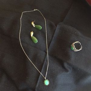 Jade and Silver necklace,earrings and ring